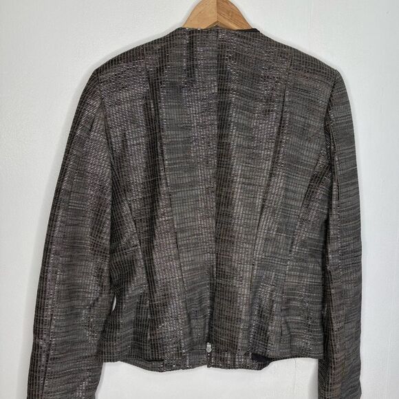 Versace Textured Silver Metallic Velvet Brocade Zipper Eve Jacket 42 6 Couture - Picture 8 of 13